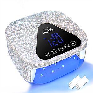 Okasiuv UV LED Nail Lamp with UV Gloves, Magnetic Metal Mirror Base Cordless Nail Dryer, Gel Polish Curing Light with 4 Timers $18