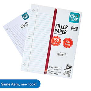 84c FS Walmart+ or Pick Up Pen+Gear 150 Sheets Wide Ruled Filler Paper, 10.5" x 8"