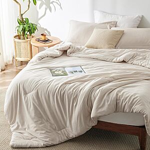 3-Piece Bedsure All-Season Cationic Dyed Comforter Set (Beige): Queen $19.93 or King $22.93 + Free Shipping w/ Prime or on $35+