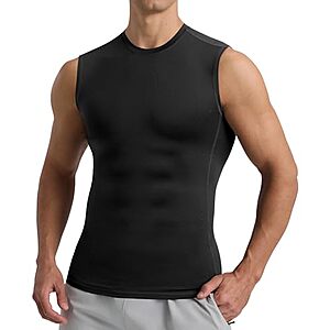 BOOJO Men's Sleeveless Compression Tank Top (Black, XL) $4.75, More + Free Shipping w/ Prime or on $35+