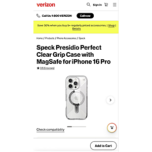 $5.50 Shipped for Speck Presidio Perfect Clear Grip Case with MagSafe for iPhone 16 Pro