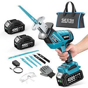 SEESII Cordless Brushless Reciprocating Saw w/ 2x 4.0Ah Batteries, Charger & 6 Blades $28.07 + Free Shipping w/ Prime or on $35+