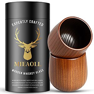 (2-Pack) Mieaoll Charred Wooden Whiskey Glasses, 6 oz $9.99