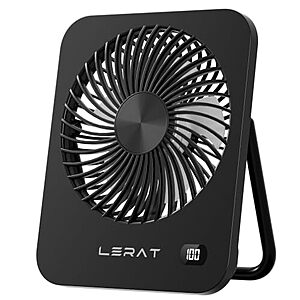 6.54" Lerat 5-Speed Portable USB Rechargeable Desk Fan w/ LED Display (Black) $9.99 + Free Shipping w/ Prime or on $35+