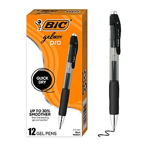 BIC Gelocity Gel Pen, Medium Point (0.7mm), Black Ink, 12-Count | Effortless Smooth-flowing Ink, Ultra Comfortable Grip, Retractable for Convenience~$8.55 With S&S @ Amazon
