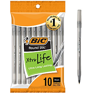 BIC 10pk Round Stic Xtra Life Ballpoint Pens 1.0mm Medium Point (Black, Blue) - $1 @ Target