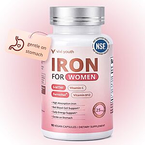 VIVI Youth Gentle Iron Supplement for Women, Ferrochel® Iron Bisglycinate $6.99