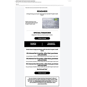 [YMMV] IKEA CC Offer 0% Financing options between 6, 12 and 24 months - Need to open account for their CC.