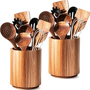 2-Pack Criusia Large 360° Rotating Acacia Wood Utensil Crocks $18.99 + Free Shipping w/ Prime or on $35+