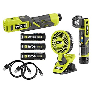 USB Lithium 3-Tool Combo Kit with Fan, Flashlight, Inflator, (4) 2.0 Ah USB Lithium Batteries, & (3) Charging Cables $86.91