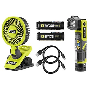 USB Lithium 2-Tool Combo Kit with Fan, Flashlight, (3) 2.0 Ah USB Lithium Batteries, & (2) Charging Cables $59.94