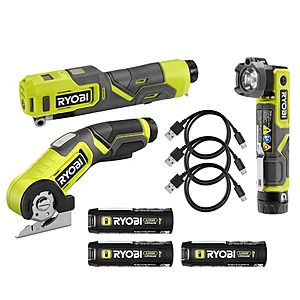 USB Lithium 3-Tool Combo Kit w/ Power Cutter, Flashlight, Inflator, (5) 2Ah USB Lithium Batteries, & (3) Charging Cables $99.91