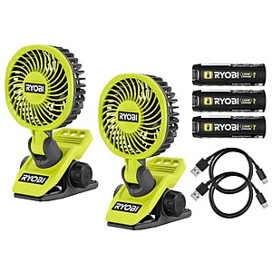 USB Lithium Clamp Fan Kit (2-Pack) w/ (3) 2.0 Ah USB Lithium Battery, (2) Charging Cables, & 3.0 Ah USB Lithium Battery $82.91