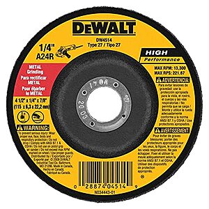 $1.76* | DeWALT 1/4" Thick Grinding Wheel (4.5" Diameter, 7/8" Arbor) at Amazon