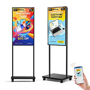 43 Inch Shop Window Facing Digital Signage Display, 3000 Nits Android 14 Advertising Display Kiosk with Auto Brightness Sensor, CMS Control, LCD Panel, WiFi/USB/HDMI $805