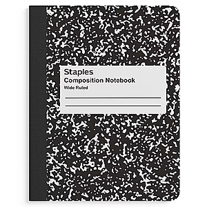 Staples - STAPLES Composition Notebook, 9.75” x 7.5”, Wide Ruled, 100 Sheets, Marble Black - $0.50