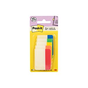 $4.71: Post-it Sticky Tabs, 2 in. x 1.5 in., 5 Pads of Book Tabs in Assorted Colors (30 Total Count) at Amazon