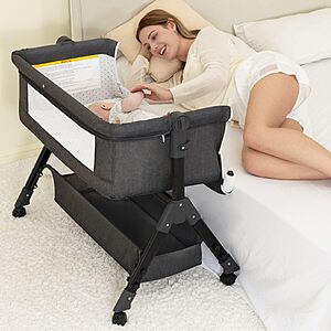 BCOL Baby Bassinet, Bedside Bassinet for Baby, 3 in 1 Bassinet Bedside Sleeper with Wheels, Mosquito Net, Adjustable Easy Folding Portable Bed for Infant Newborn (Dark Grey) $87.97