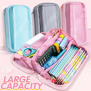 Deli Foldable Pencil Case with 4 Compartments(Pink/Gray/Blue) $6.59 + Free S&H w/ Walmart+ or $35+