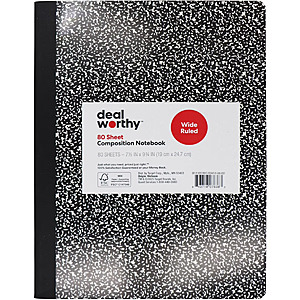 80-sheet Dealworthy Composition Book Wide Ruled, 7.5 x 9.75 (Various Colors) - $.39 @ Target $0.39
