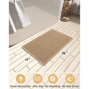 [Lightnig Deal] AMOAMI Upgraded Waffle Bath Mat, Super Absorbent Non Slip Bath Mats for Bathroom Floor, Machine Washable Bathroom Rugs with Tassels $5.5