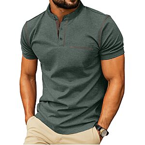 Sailwind Mens Henley Shirts Short Sleeve Summer Casual Classic Cotton T Shirts Pocket Button Shirt Green $14.99