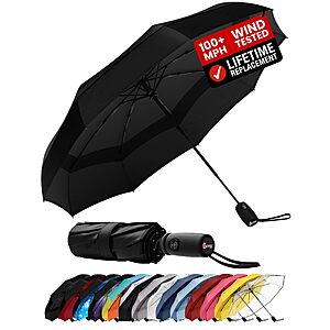 Windproof Travel Umbrella - Compact & Withstands Winds up to 100MPH, Strongest Premium Auto Folding Umbrella for Rain and Sun $22.77