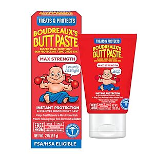 Boudreaux's Butt Paste Maximum Strength Diaper Rash Cream 2-Ounce Tube $2.69 w/ S&S + Free Shipping w/ Prime or on $35+