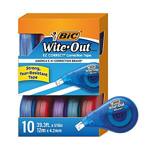 [S&S] BIC Wite-Out EZ Correct Tear-Resistant Correction Tape, 39.3 ft, 10 Count $15.54