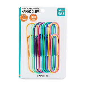 97c WALMART Pen+Gear Assorted Color Giant Paper Clips, 10 Count
