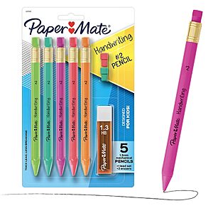 [S&S] Paper Mate Handwriting Triangular Mechanical Pencils with Lead & Eraser Refills, 1.3mm, 5 Count $3.32