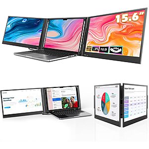 [Lightning Deal ] QQH Laptop Screen Extender, 15.6" Ultra-Slim Triple Portable Laptop Monitor $199.99