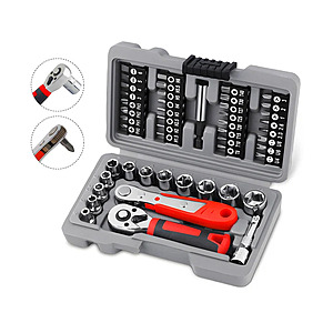 1/4" Socket Ratchet Wrench Set 48 Pcs - Sockets, Bits, Extensions & Magnetic Rod $21.39