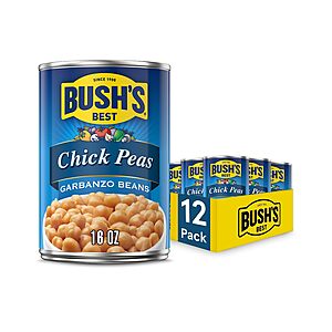Bush's Best Garbanzo Beans (Chickpeas), 16 oz, (Pack of 12) | Canned, Source of Plant Based Protein and Fiber~$11.29 With S&S @ Amazon