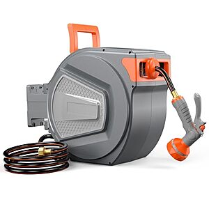 NEWBULIG 1/2" x 100' Retractable Wall-Mount Garden Hose Reel w/ 9-Pattern Nozzle & 180° Swivel (Grey) $59.97 + Free Shipping
