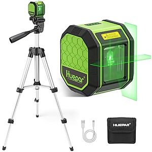 $19.99* | 100' HUEPAR Rechargeable USB-C Green Cross Line Laser Level w/ Tripod at Amazon