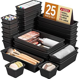 KEMETHY 25 PCS Plastic Drawer Organizers Set, 4 Sizes $11.95 + Free S&H w/ Prime or $35+