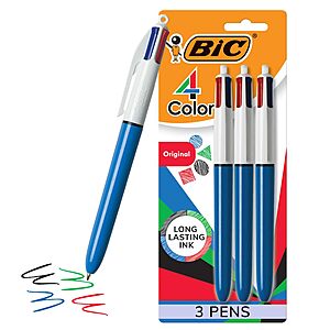 [S&S]3 Pack BIC 4-Color Original Retractable Ballpoint Pen, 1.0 mm Medium $4.39 + Free S&H w/ Prime or $35+