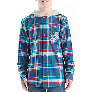Carhartt Boys' Hooded Flannel Button-Front Long Sleeve Shirt $8.97