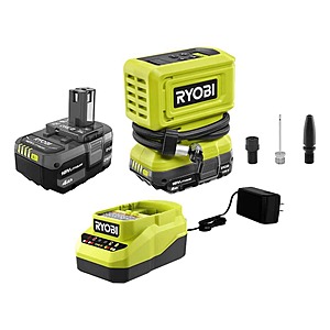 Ryobi ONE+ 18V Cordless High Pressure Inflator with 2.0 Ah Battery, 4.0 Ah Battery, and Charger $109