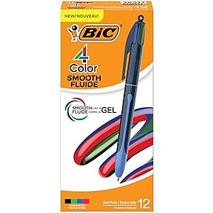 [SnS, AC] $6.43* | 12-Count BIC 4 Color Smooth Retractable Ballpoint Pen with Gel-Like Ink and Easy Color Switching at Amazon