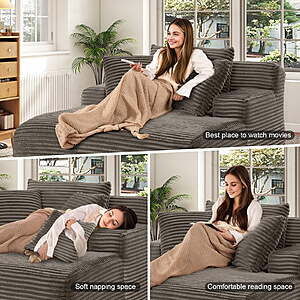 $217 FS WALMART Muumblus Oversized Chaise Lounge Chair Indoor Furniture, No Assembly Required, Plush Corduroy Cloud Floor Sofa Bed for Living Room, Dark Gray or Brown