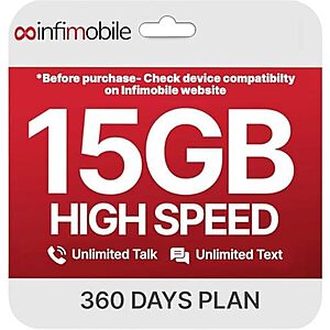 $112* | 12-Month Infimobile Unlimited Talk & Text + 15GB Data / Mo. Plan at Amazon