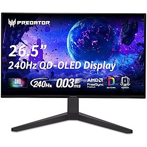 $314.99* | 26.5" Acer Predator WQHD QD-OLED 240Hz FreeSync Gaming Monitor at Amazon