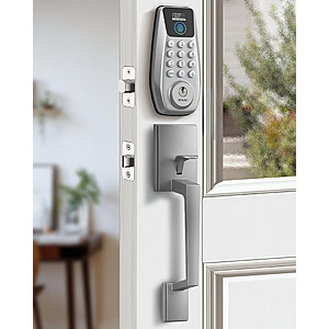 DESLOC C110 Fingerprint Keyless Entry Door Lock with 2 Lever Handles with Visual Display, Backlit Keypad, Auto Lock $34.99