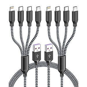 4 in 1 Multi Charging Cable 4ft 2 Pack,Braided MFi Certified Charger Cable $4.99