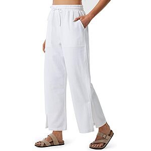 Libin Women Linen Pants Casual Travel Side Slit Ankle Pants $9.89