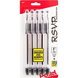 5-Count 0.7mm Pentel RSVP Fine-Line Ballpoint Pens (Black) $2.35 w/ S&S + Free Shipping w/ Prime or on orders over $35