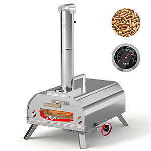 PARGRILL 12" Wood Pellet Pizza Oven Outdoor, Portable Pizza Maker with 360° Rotating FDA Pizza Stone and Adjustable Chimney Control, Stainless Steel $109.99