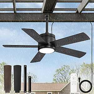 Fanbulous 42 Inch Waterproof Outdoor Black or White 6-Speed Ceiling Fan with Dimmable Light, IP65 Wet Rated, 5-Blades, Remote Control, 16.4 ft Plug-in Cord $50 + Free S/H $49.99
